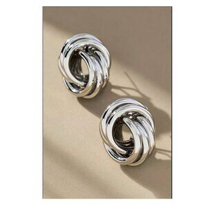 Anthropologie Double Knot Post Earrings Silver NWT Classic Jewelry